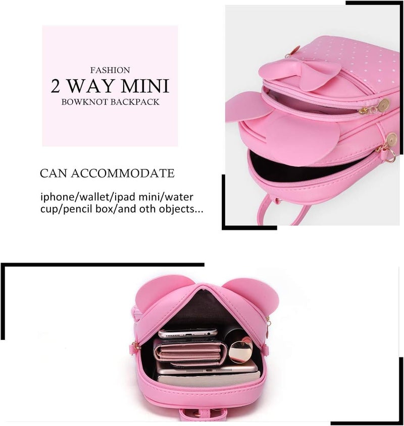 KL928 Girls Mini Backpack Bowknot Polka Dot Cute Small Daypacks Convertible Shoulder Bag Purse for Women - Image 2